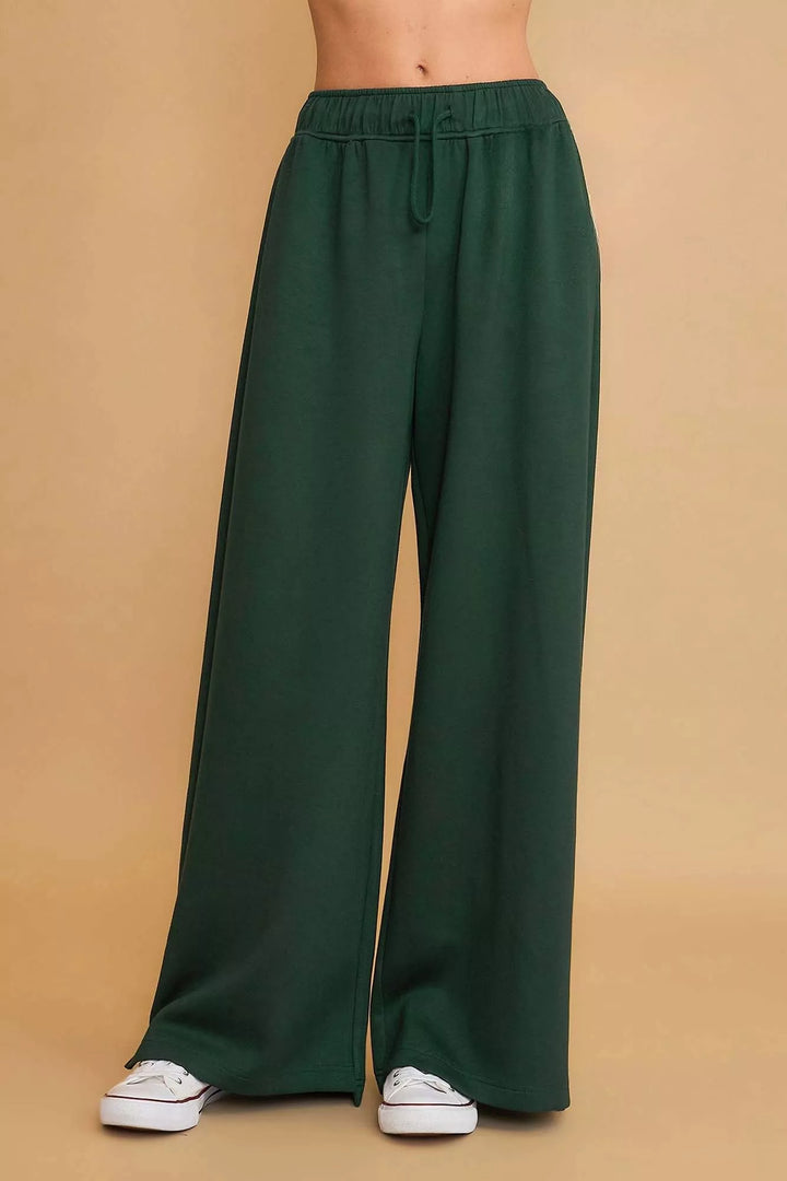 Umgee Elastic Drawstring Waistband Wide Leg Pants | Loungewear Pants Daverri Fashions