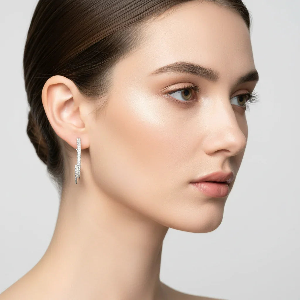 Zircon 925 sterling silver C-hoop earrings with cubic zirconia