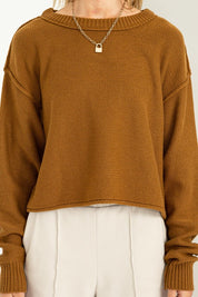 Cropped Hem Exposed Seam Sweater Tops