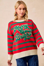 BiBi Christmas Theme Stripe Knit Top | Knit Tops Daverri Fashions