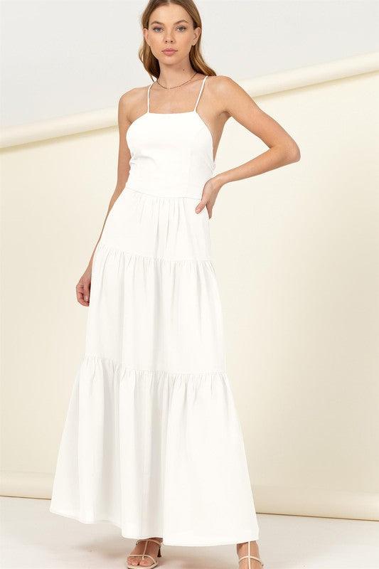 Said Yes Tiered Maxi Dress OFF WHITE L Maxi Dresses