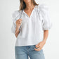 MABLE Stripe Ruffle Shoulder Puff Sleeve Blouse