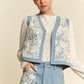 Davi & Dani Lace Patch Open Front Denim Vest - DAVERRI FASHIONS