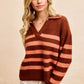 BiBi Striped Sweater Top with Collar Stitched Details - DAVERRI FASHIONS