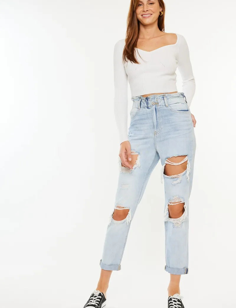 Kancan Open Pack Paperbag Mom Jeans | Jeans Daverri Fashions