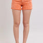 Judy Blue Peach mid-rise denim shorts with orange frayed hem texture