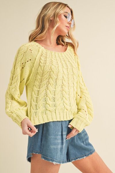 Aemi + Co Cable-Knit Openwork Round Neck Sweater Sweaters