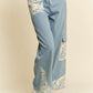 Davi & Dani Lace Applique Wide Leg Jeans - DAVERRI FASHIONS