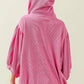 Pink BiBi waffle-knit half zip hooded top with puffy sleeves