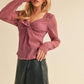 Aemi + Co Twisted Sweetheart Neck Long Sleeve Blouse Blouses