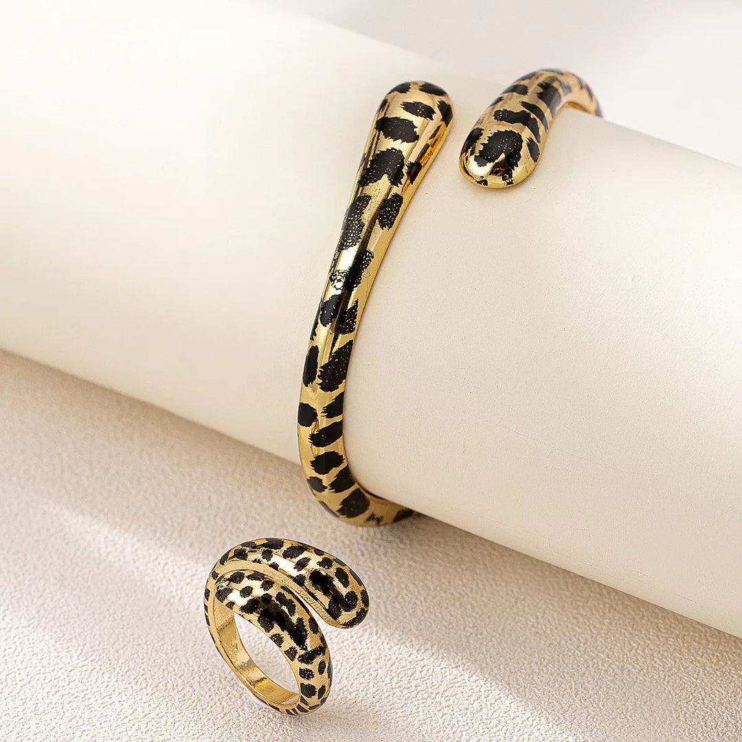 Leopard One Size 18K Gold-Plated Leopard Bypass Ring and Bracelet Jewelry Set | Jewelry Sets Daverri Fashions