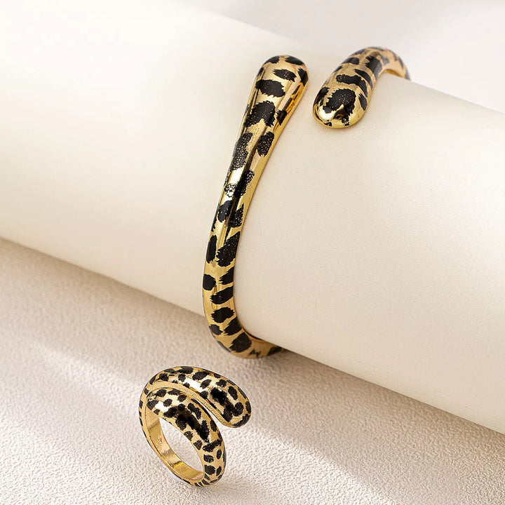 Leopard One Size 18K Gold-Plated Leopard Bypass Ring and Bracelet Jewelry Set | Jewelry Sets Daverri Fashions