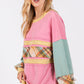 SAGE + FIG Mineral Wash Raw Edge Color Block Sweatshirt Sweatshirts