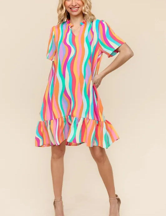 Yellow Green Fuchsia Haptics Tiered Woven Ruffle Hem Dress | Knee Length Dresses Daverri Fashions