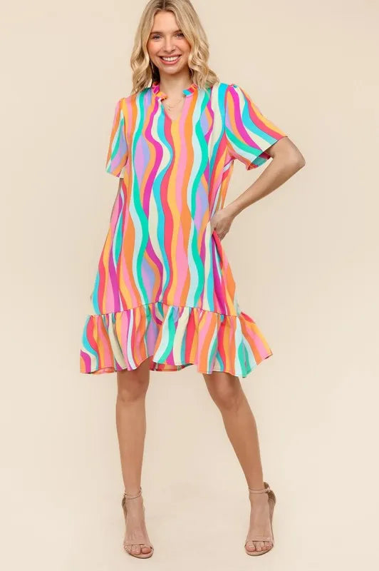 Haptics Tiered Woven Ruffle Hem Dress Yellow Green Fuchsia Knee Length Dresses