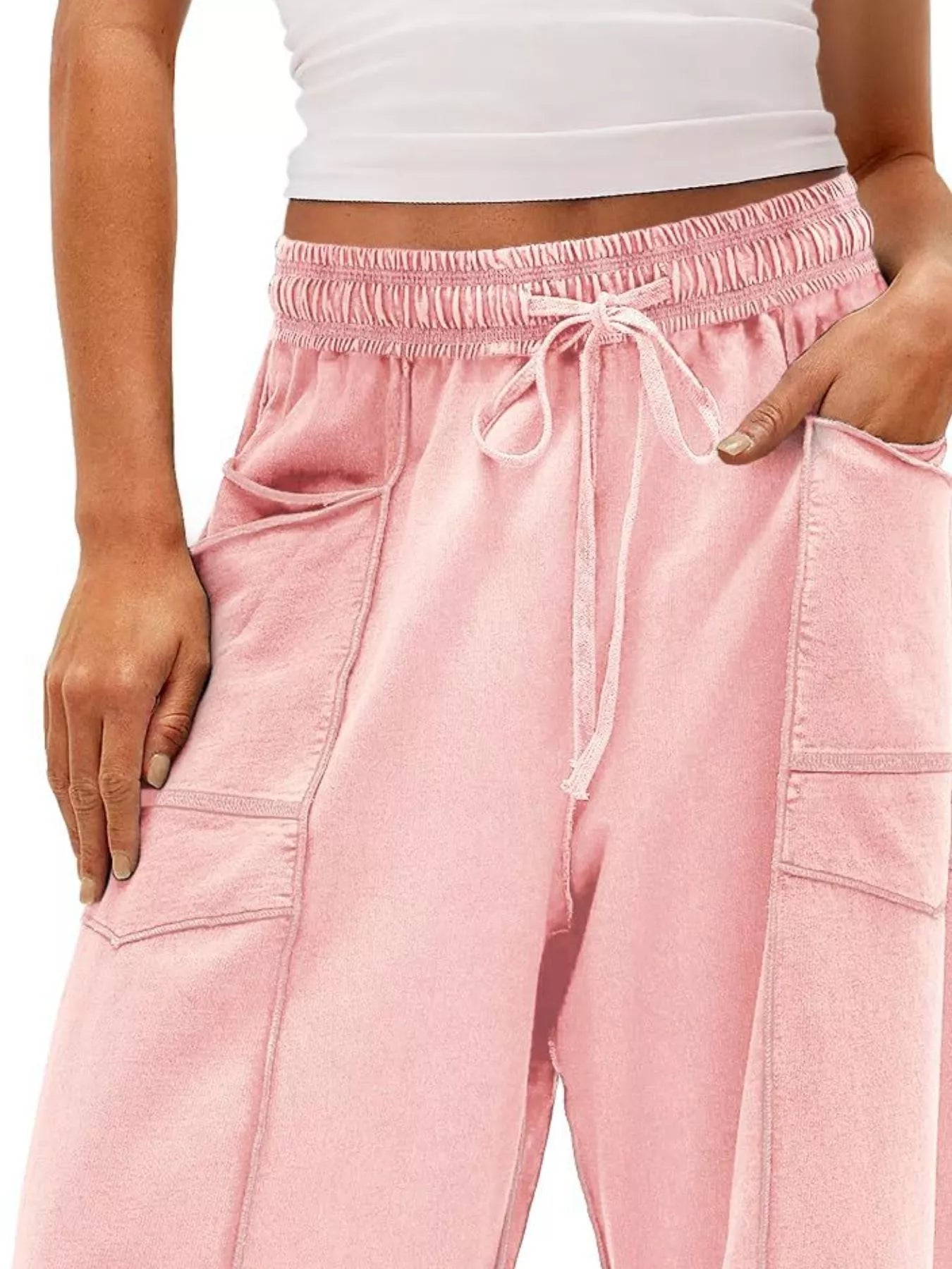 Drawstring Wide Leg Elastic Waist Pants | Pants Daverri Fashions