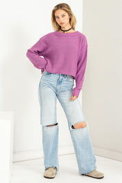 Cropped Hem Exposed Seam Sweater Tops