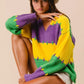 BiBi Stitch Detail Mardi Gras Stripes Sweater - DAVERRI FASHIONS