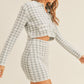 MABLE Houndstooth Cropped Knit Cardigan and Mini Skirt Set Outfit Sets