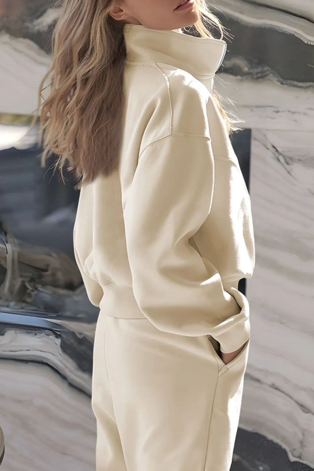 Half Zip Long Sleeve Top and Joggers Set | Loungewear Sets Daverri Fashions