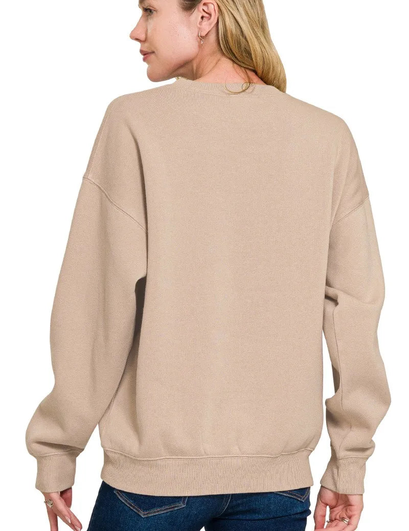 Zenana Fleece Crewneck Long Sleeve Sweatshirt | Sweatshirts Daverri Fashions