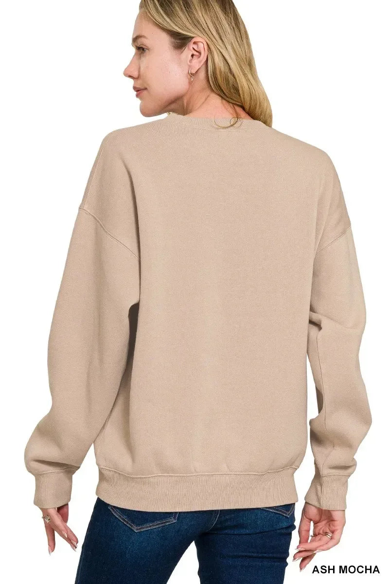 Zenana Fleece Crewneck Long Sleeve Sweatshirt - DAVERRI FASHIONS