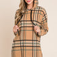 BOMBOM Drawstring Plaid Long Sleeve Hoodie Taupe