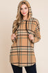 BOMBOM Drawstring Plaid Long Sleeve Hoodie Taupe