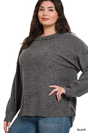 Zenana Full Size Brushed Ribbed Hacci Drop Shoulder Sweater Plus Size | Sweaters Daverri Fashions