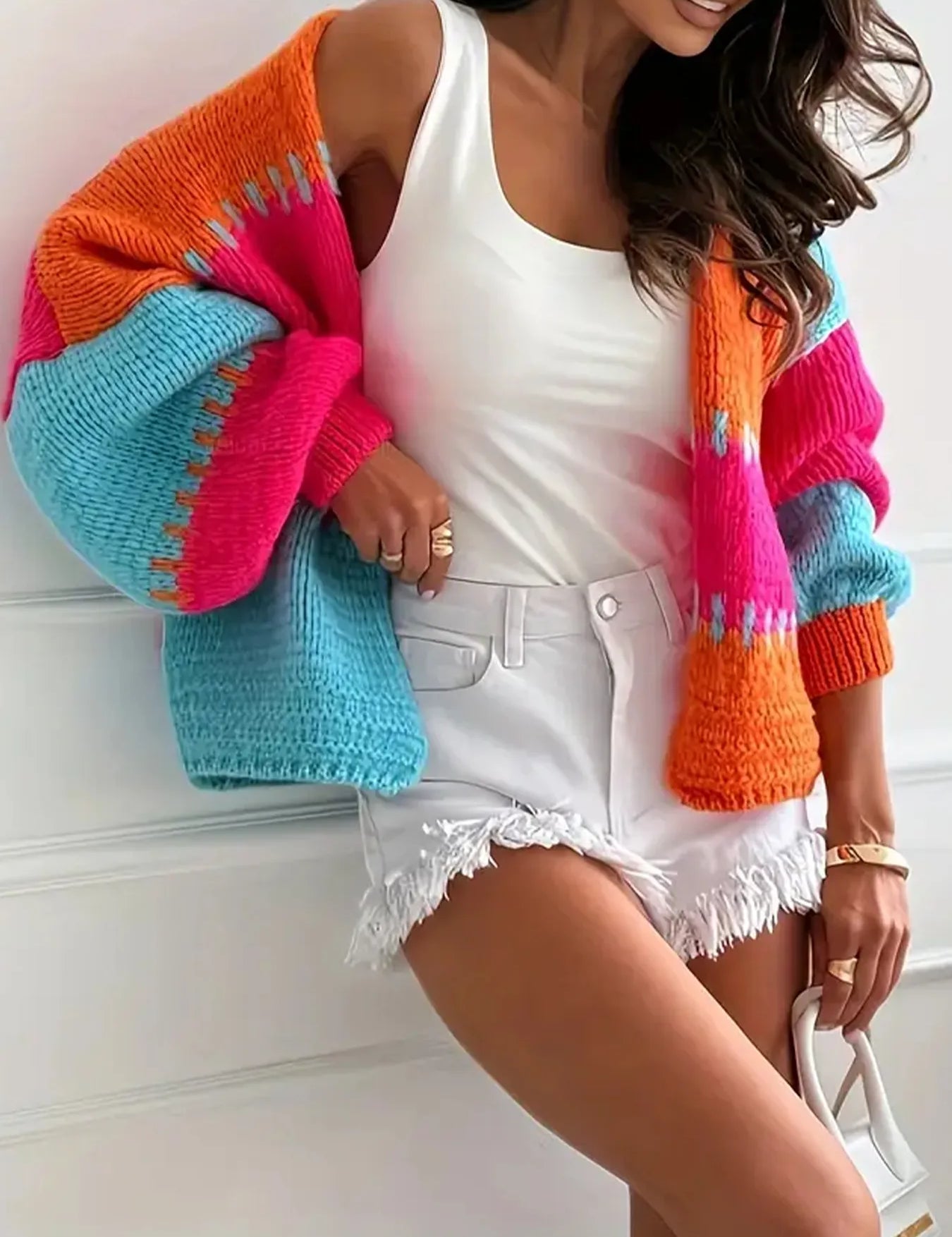 Color Block Drop Shoulder Cardigan | Cardigans Daverri Fashions