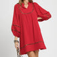 Umgee Textured Babydoll Dress with Leopard Trim Red