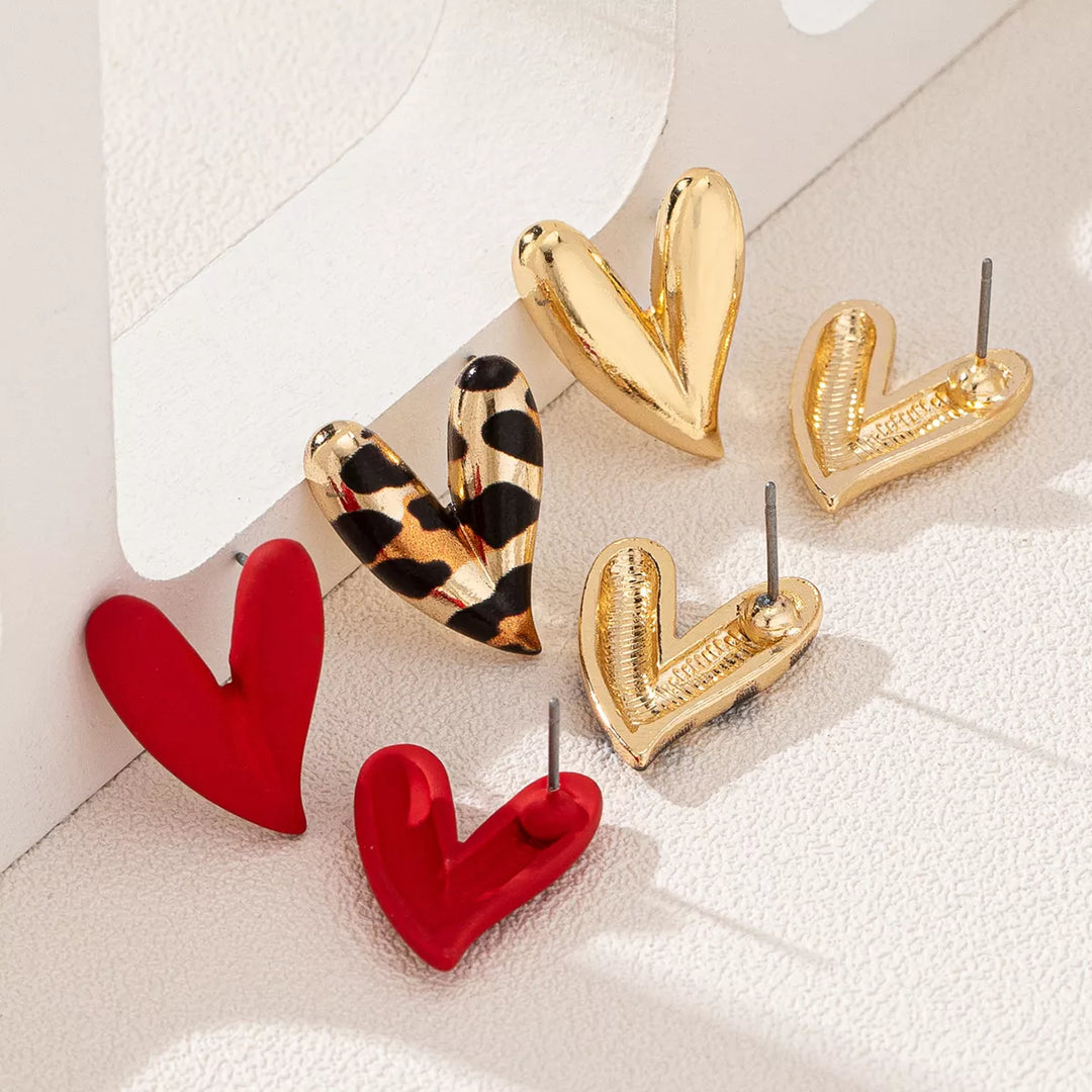 4 Pair Heart Stud Earrings | Earrings Daverri Fashions