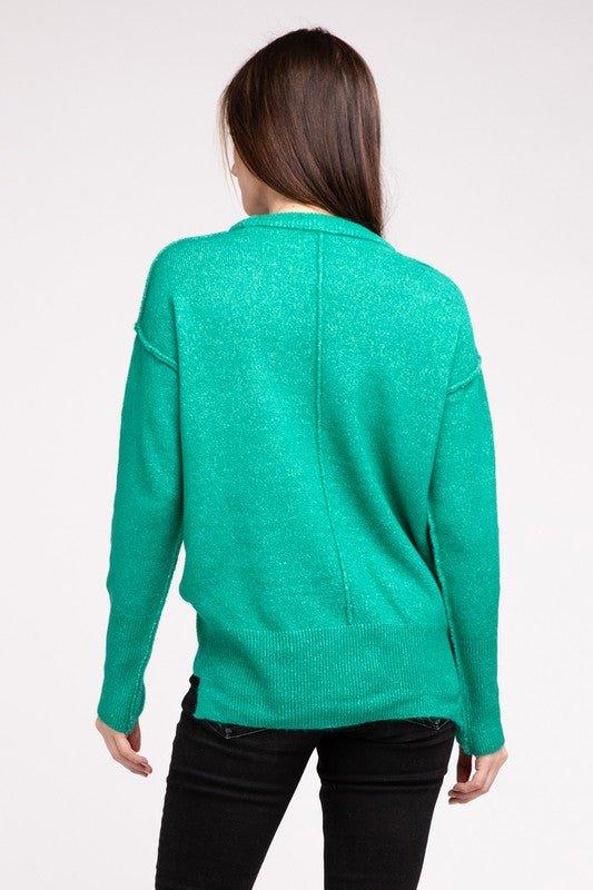 Zenana Hi-Low Hem Round Neck Sweater Sweaters