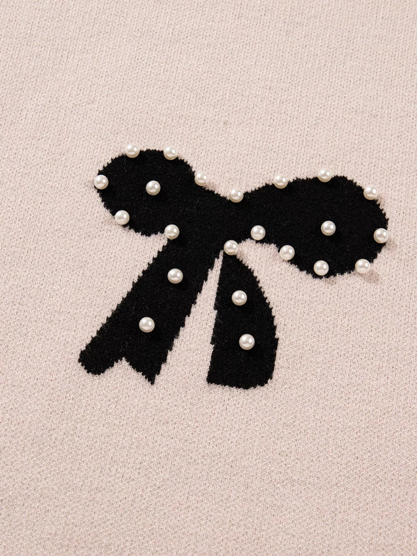 Pearl Embellished Bow Pattern Loose Sweater | Sweaters Daverri Fashions