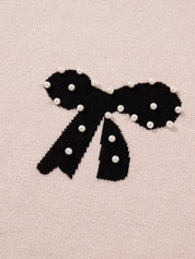 Pearl Embellished Bow Pattern Loose Sweater | Sweaters Daverri Fashions