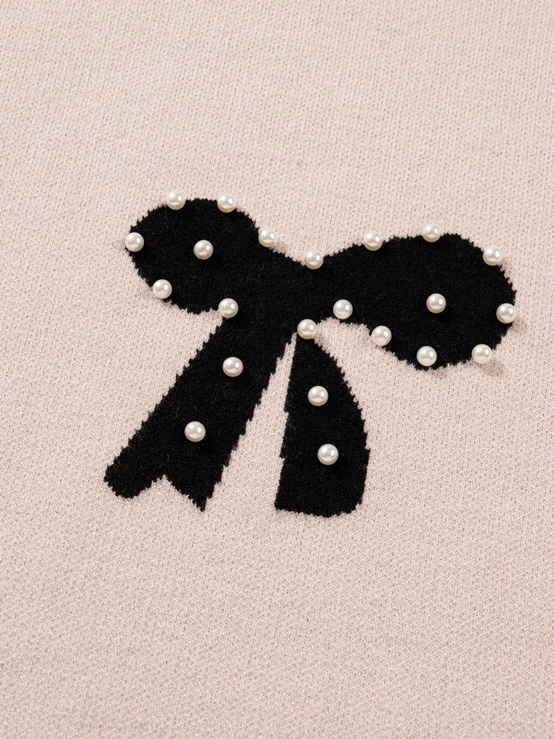 Pearl Embellished Bow Pattern Loose Sweater | Sweaters Daverri Fashions