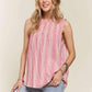 ADORA Contrast Striped Frill Round Neck Sleeveless Top Hot Pink S Tops