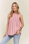 ADORA Contrast Striped Frill Round Neck Sleeveless Top - DAVERRI FASHIONS