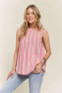 ADORA Contrast Striped Frill Round Neck Sleeveless Top Hot Pink S Tops