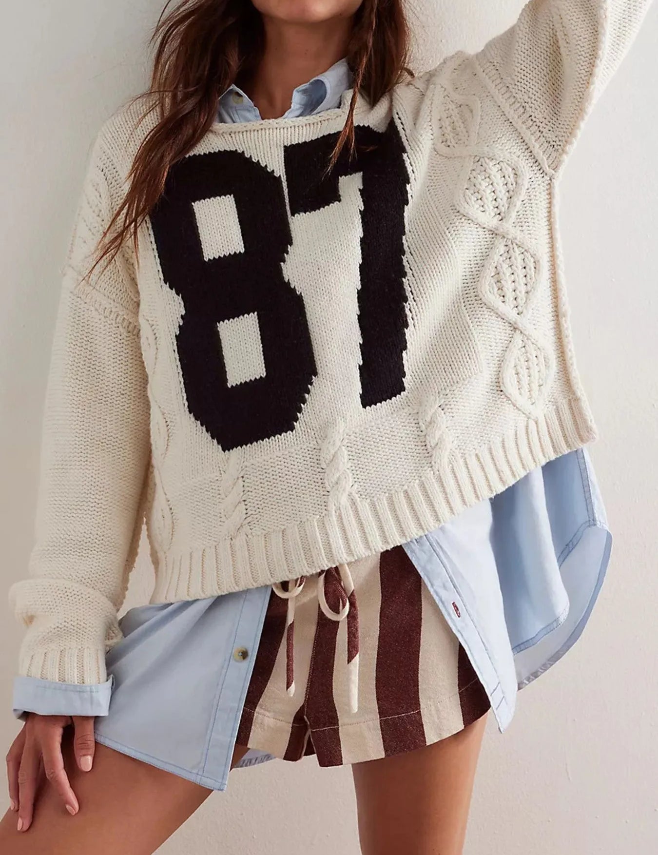 Apricot Number 87 Oversized Cable Knit Sweater | Sweaters Daverri Fashions