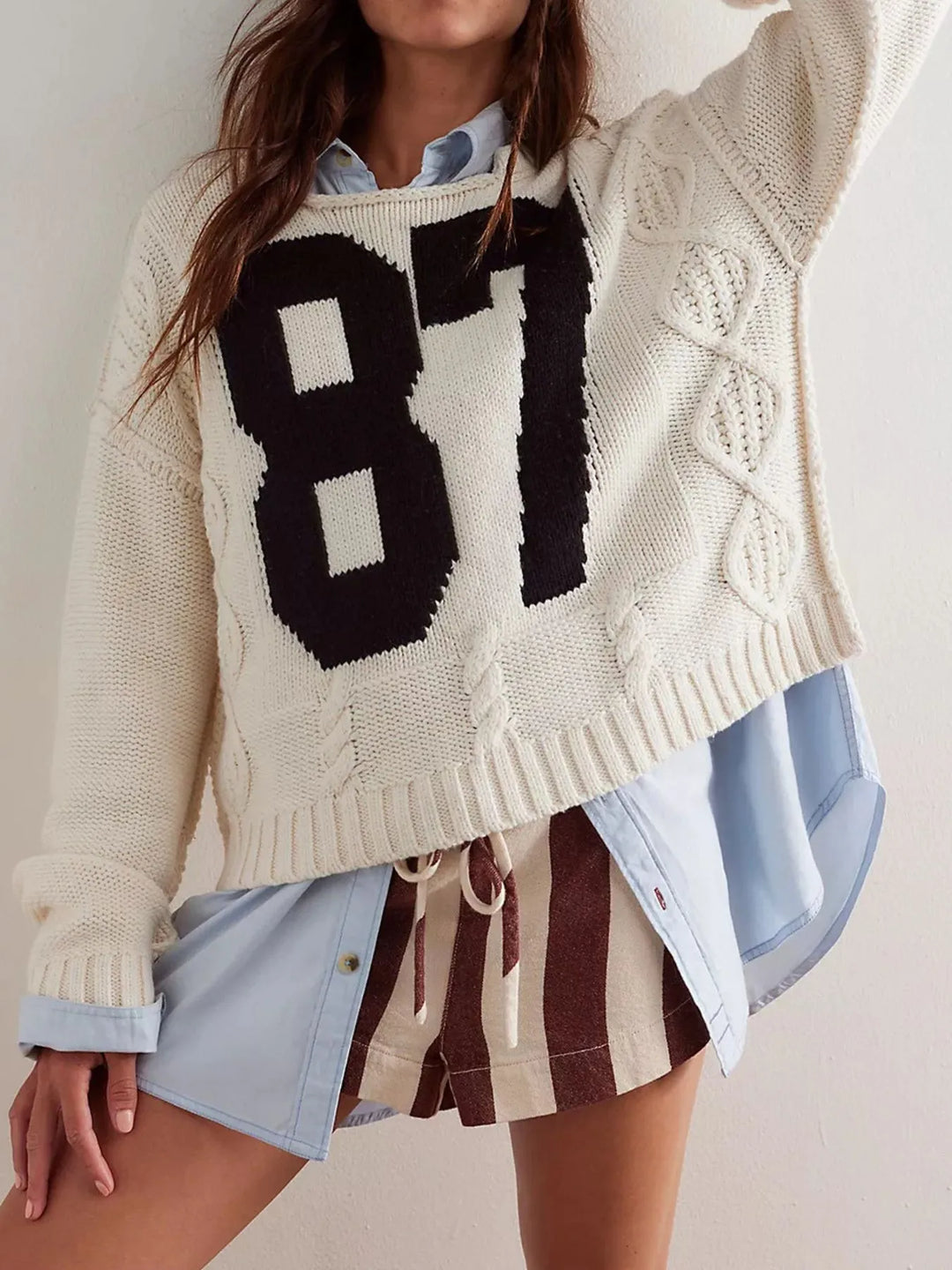 Apricot Number 87 Oversized Cable Knit Sweater | Sweaters Daverri Fashions
