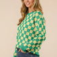 BiBi Checkered Pattern Sweater: woman in green and cream checkerboard design