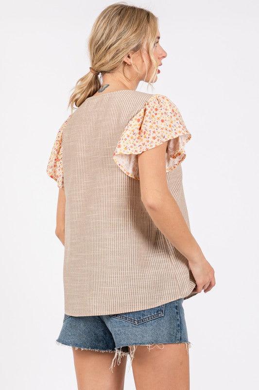 Ces Femme Round Neck Floral Short Sleeve Top | Tops Daverri Fashions