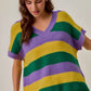SO ME Mardi Gras V-neck striped sweater in purple, green, yellow