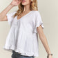 ADORA Button Down Ruffled Babydoll Blouse - DAVERRI FASHIONS