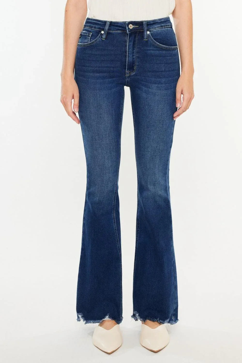 Kancan Cat's Whiskers Raw Hem Flare Jeans - DAVERRI FASHIONS