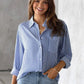 Lovelet Striped Collared Neck Shirt with Pocket - DAVERRI FASHIONS