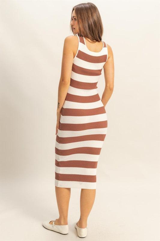 HYFVE Striped Scoop Neck Wide Strap Knit Dress Tank Dresses