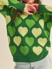 Heart Ribbed Hem Long Sleeve Sweater | Sweaters Daverri Fashions