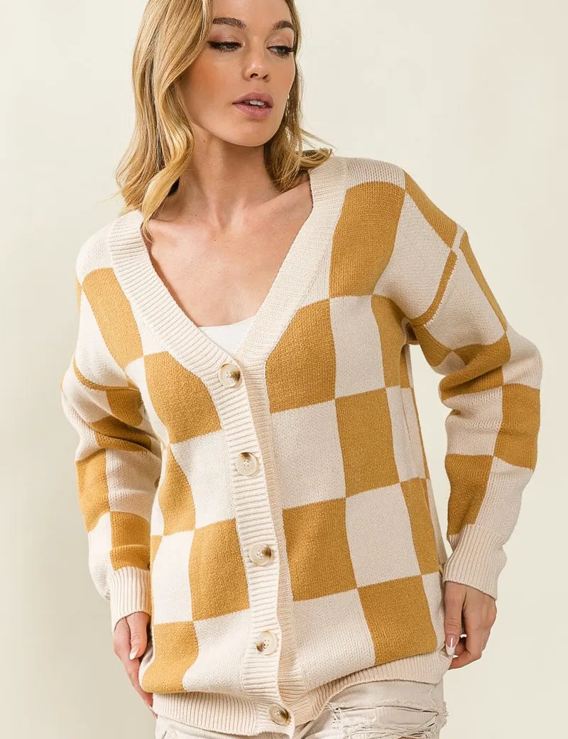 BiBi Checked V-neck Cardigan | Cardigans Daverri Fashions